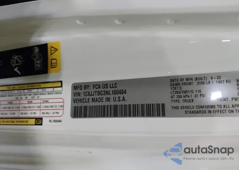 2022 Jeep Gladiator Rubicon 4X4 z USA, uszkodzony, nr VIN 1C6JJTBG3NL160464